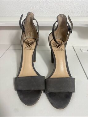 Vince Camuto Charcoal Suede Ankle-Strap Block Heels Size 7.5 M